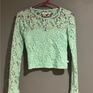 Hollister Light Green Lace Blouse